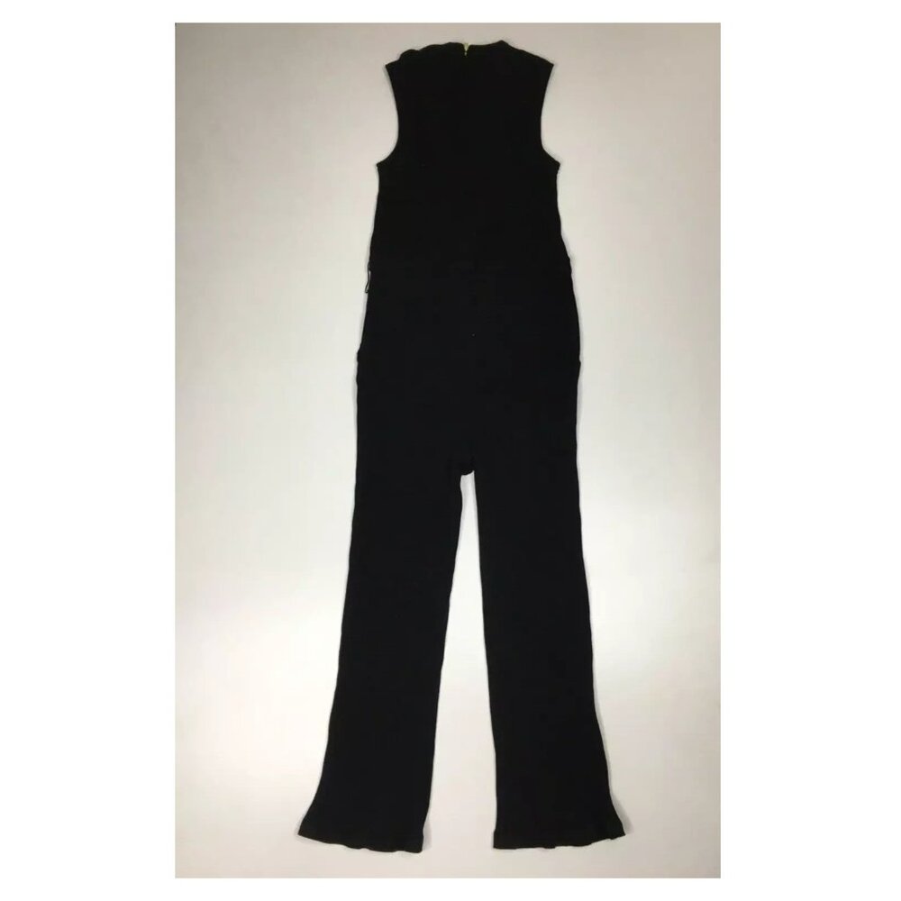MICHAEL KORS Black Gold Glittery Ribbed Cotton Elastic Waist One Piece Jumpsuit